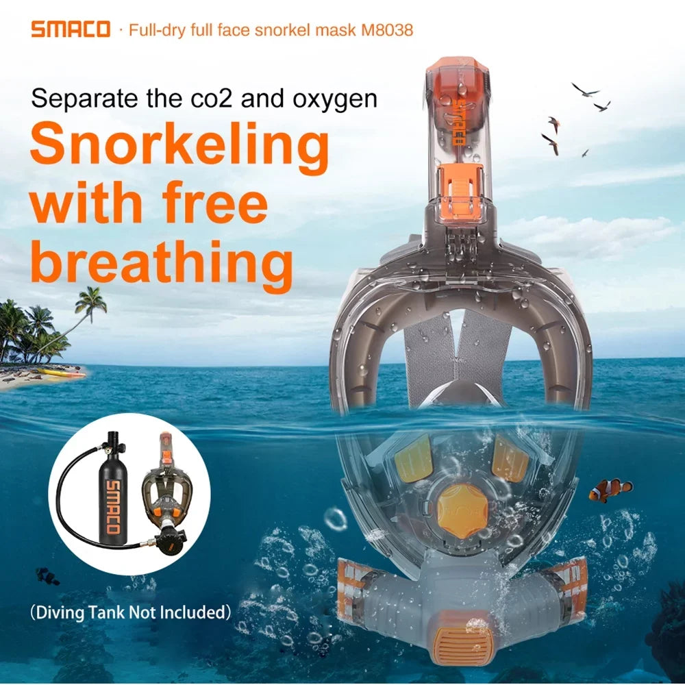Snorkel Full Face Cover with Foldable Dry Snorkel pipe Anti-fog Anti-Leak Snorkeling Face Cover with Mount Storage Bag
