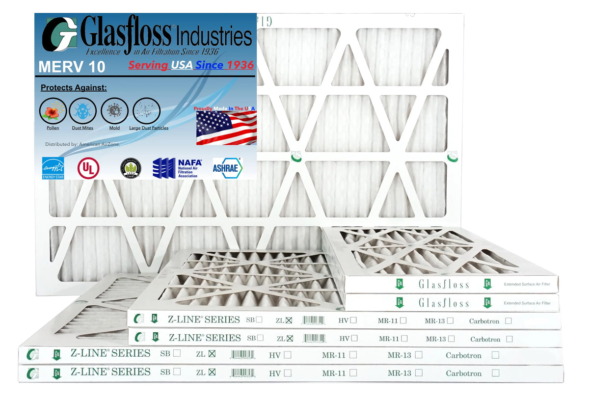 Glasfloss 20x36x1 - MERV 10 -Qty:12 - Furnace Air Filter - Made in USA (Actual Size: 19.5 x 36.5x7/8 1 inch)