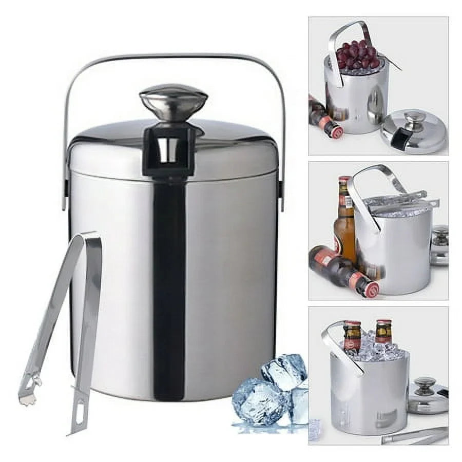 Double-Wall Stainless-Steel Insulated Ice Bucket With Lid & Ice Tong 1300 ML