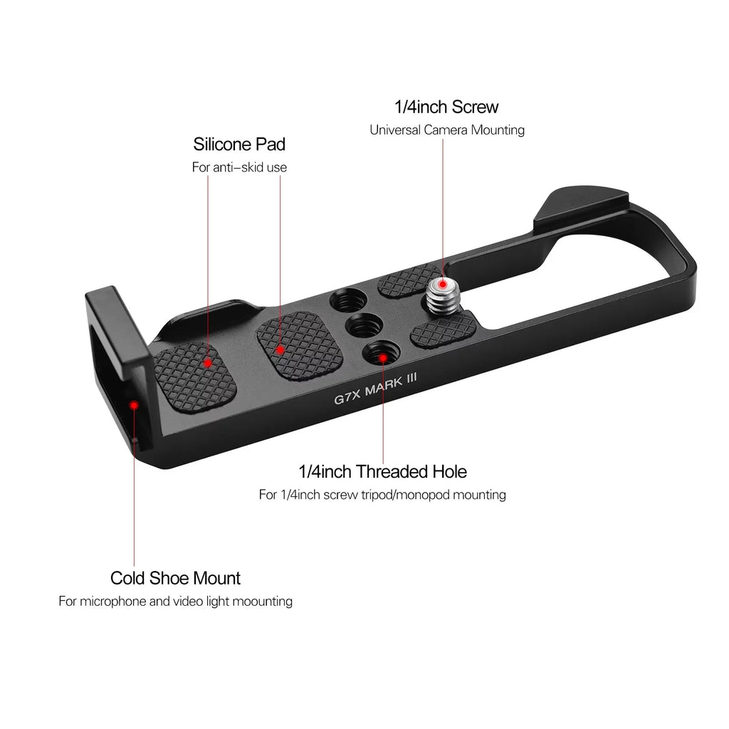 Suzicca Camera Quick Release L Mount Plate with Cold Shoe 1/4 3/8 Threaded Holes Wrenches Replacement for  G7X Mark III Camera Accessories