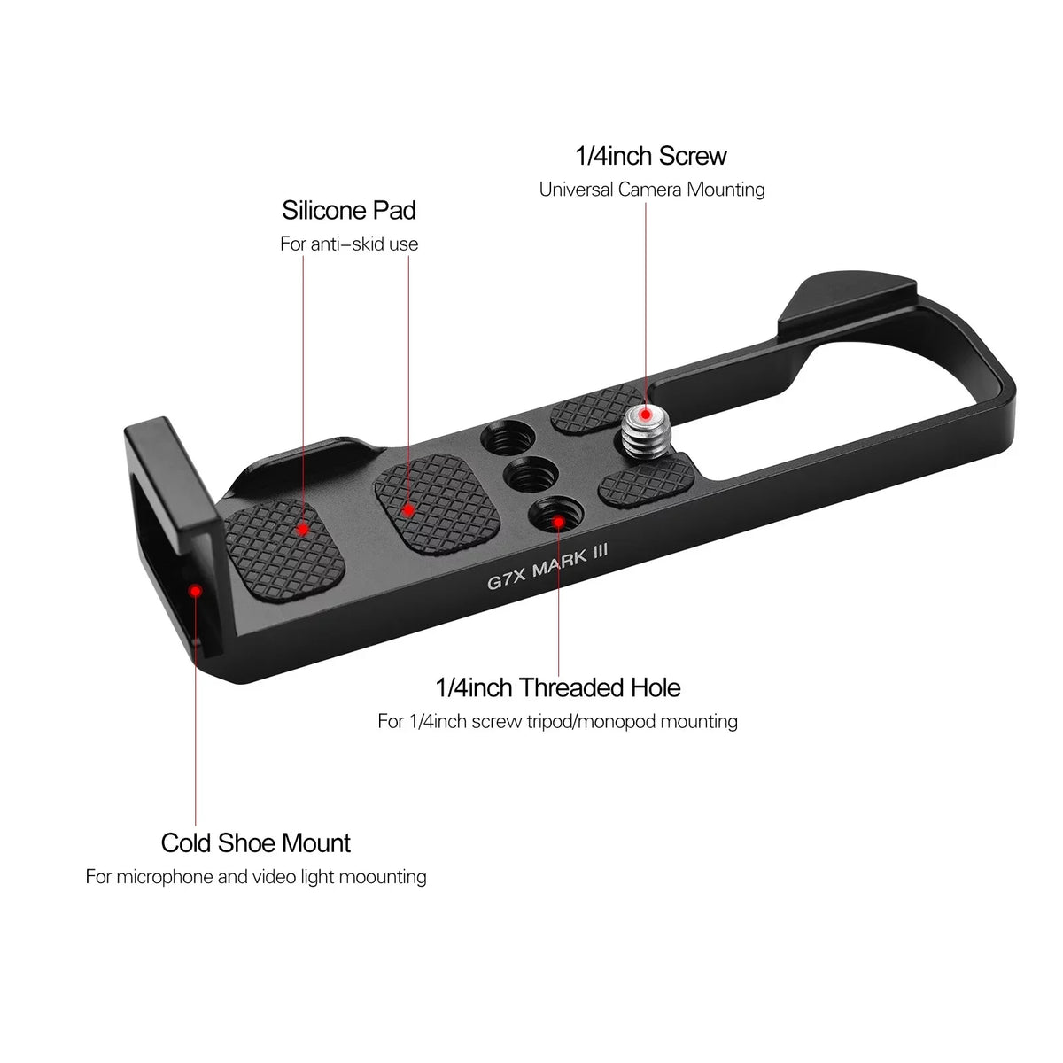 Suzicca Camera Quick Release L Mount Plate with Cold Shoe 1/4 3/8 Threaded Holes Wrenches Replacement for  G7X Mark III Camera Accessories
