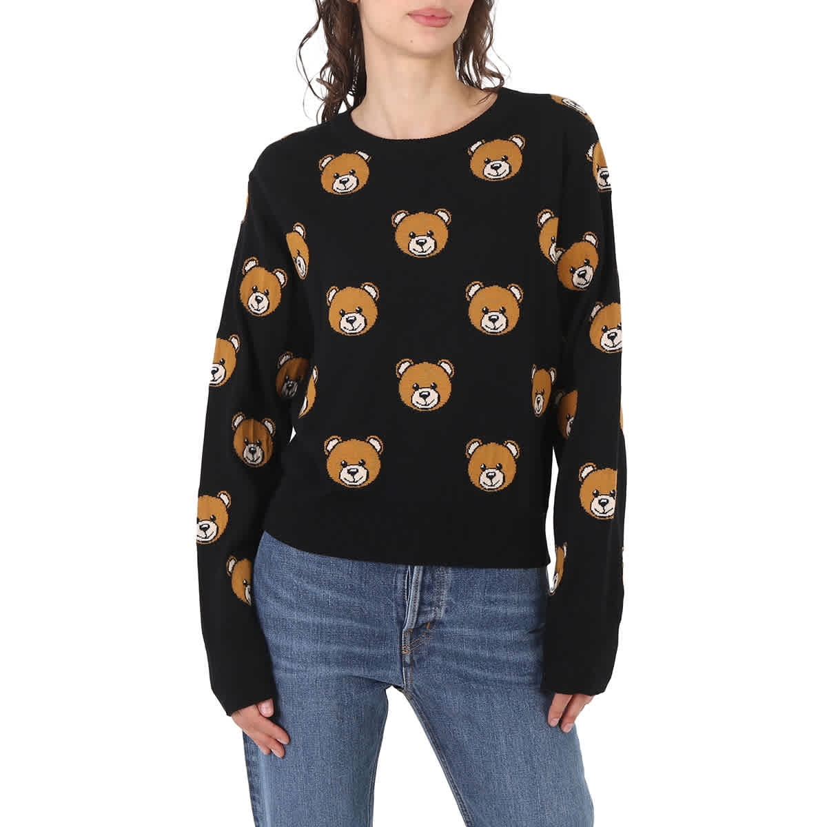 Moschino Ladies Fantasia dark Teddy Bear-Print Wool Jumper, Brand Size 38 (US Size 4)