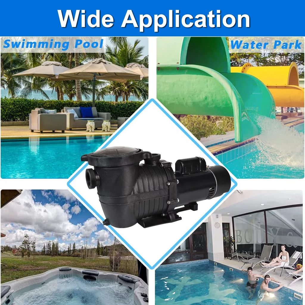 iMeshbean Swimming Pool Pump Above Ground, 2HP Motor, 110V-230V, Single Speed Pump For Above Ground Swimming Pool and Inground Pools, 6500GPH, Head Max 78FT, w/ Strainer Basket & NPT Connector