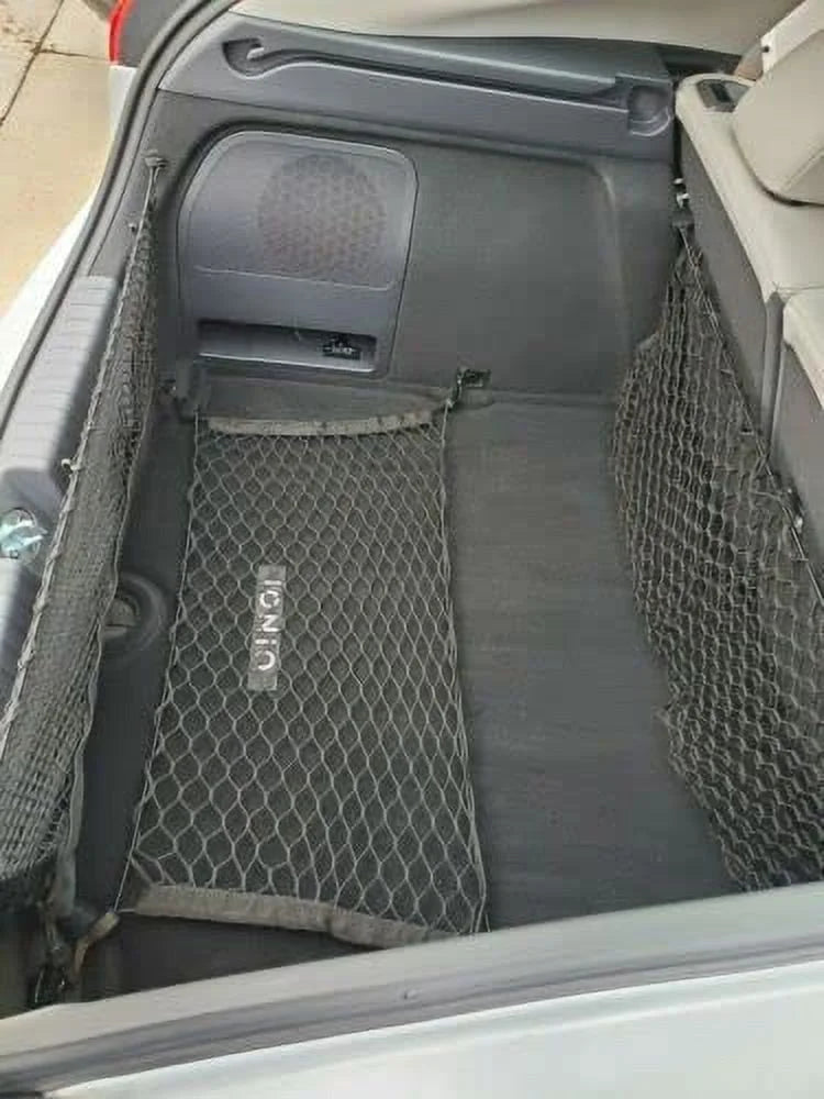 EACCESSORIES EA (Qty.3) Trunk Organizer Cargo Nets for HYUNDAI IONIQ 2017-2019 – Floor & 2 Envelope Style Cargo Nets for Hatchback – Premium Mesh Elastic Car Trunk Organizer – Compatible HYUNDAI IONIQ