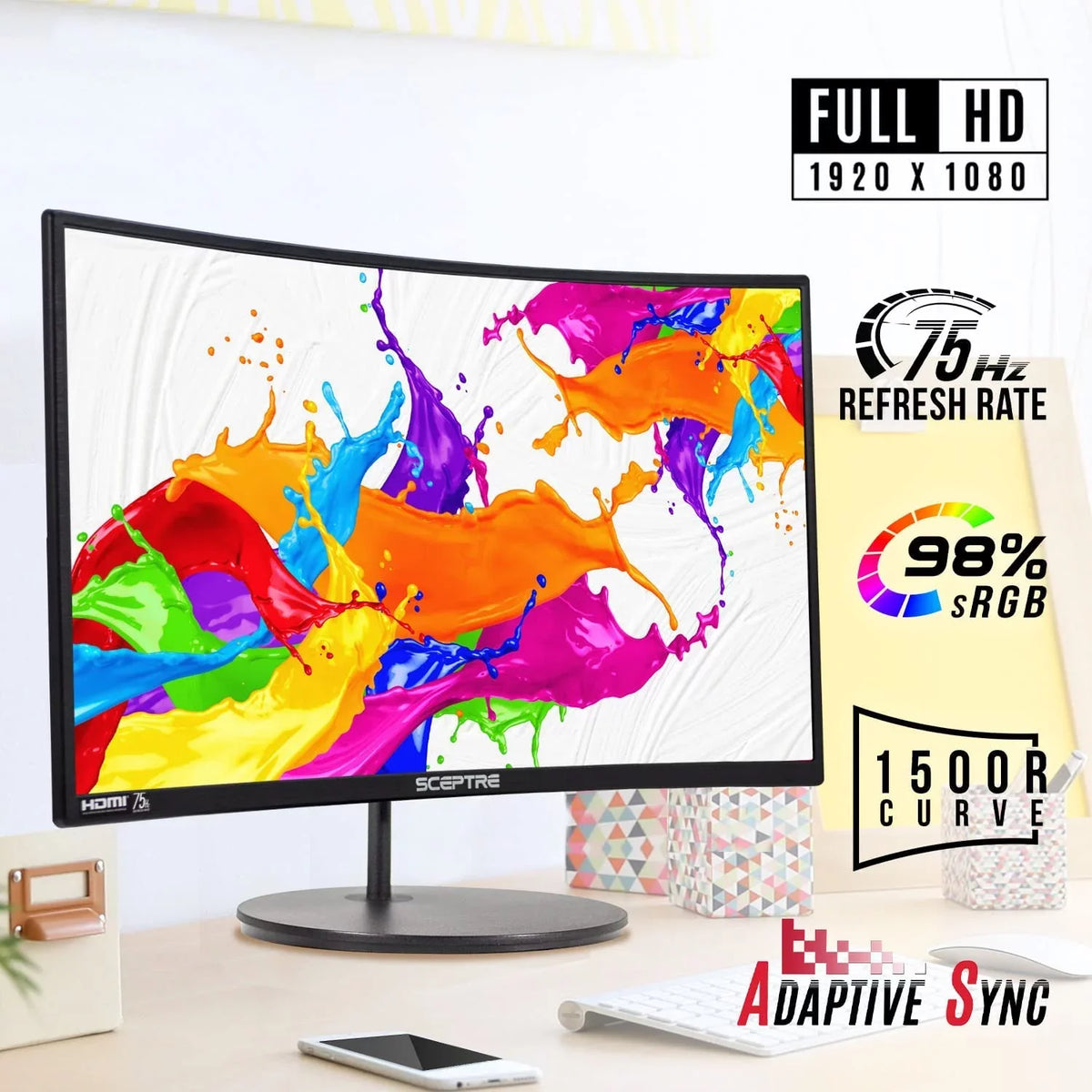 Sceptre Curved 24" Gaming Monitor 75Hz HDMIx2