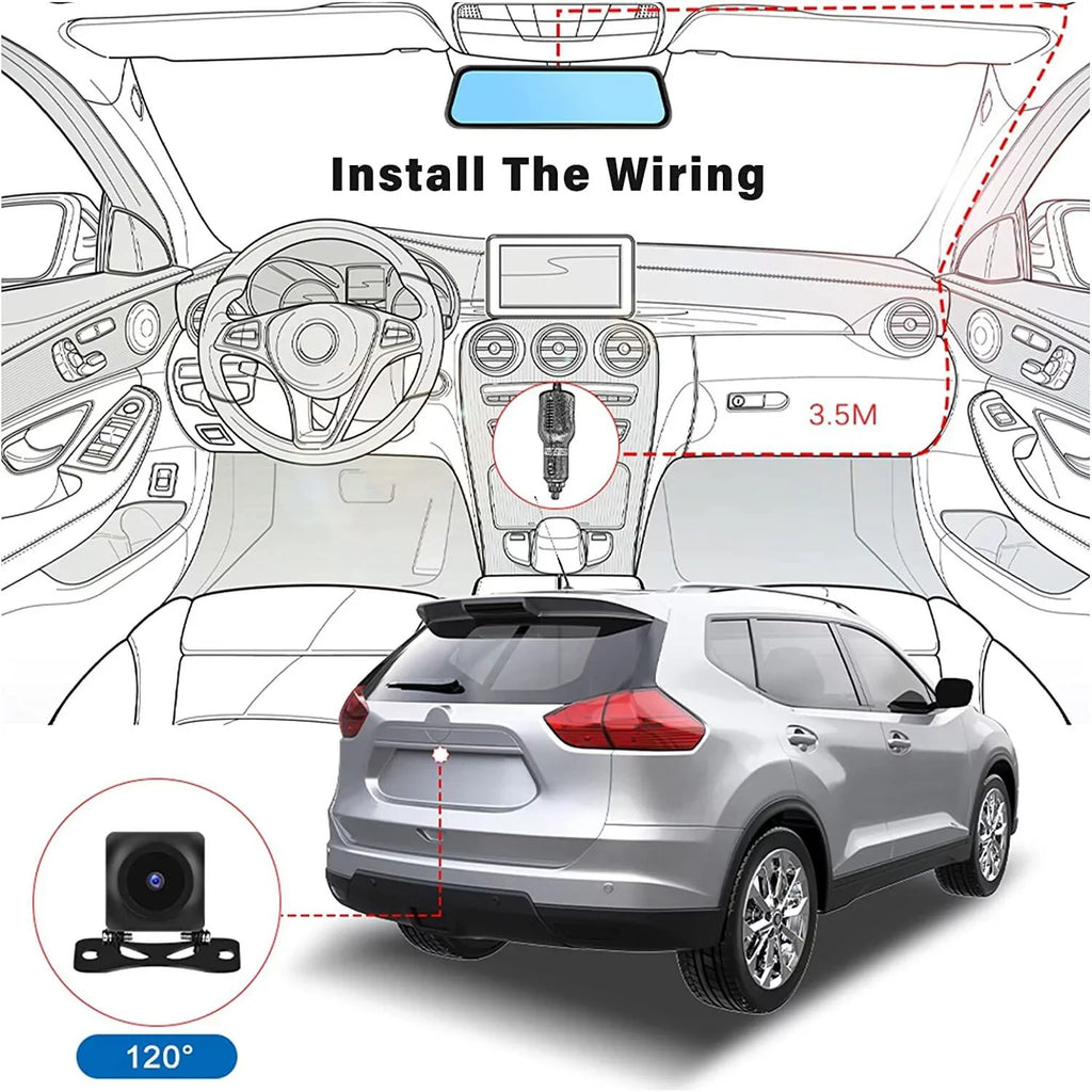 Podofo 9.66" Touch Screen Dash Cam Mirror for Car Front and Rear View Dual Cameras Night Vision Vehicles Parking Monitoring,with 32GB Card