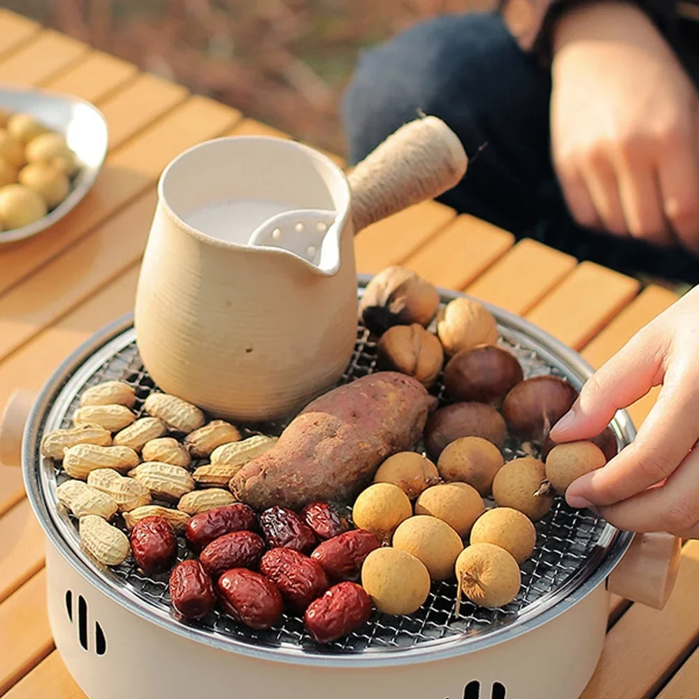 Portable Stainless Steel Charcoal BBQ Grill - Split Grill Design for Camping, Picnics, and Travel - Enjoy Barbecue Anywhere with this Camping Barbecue Stove