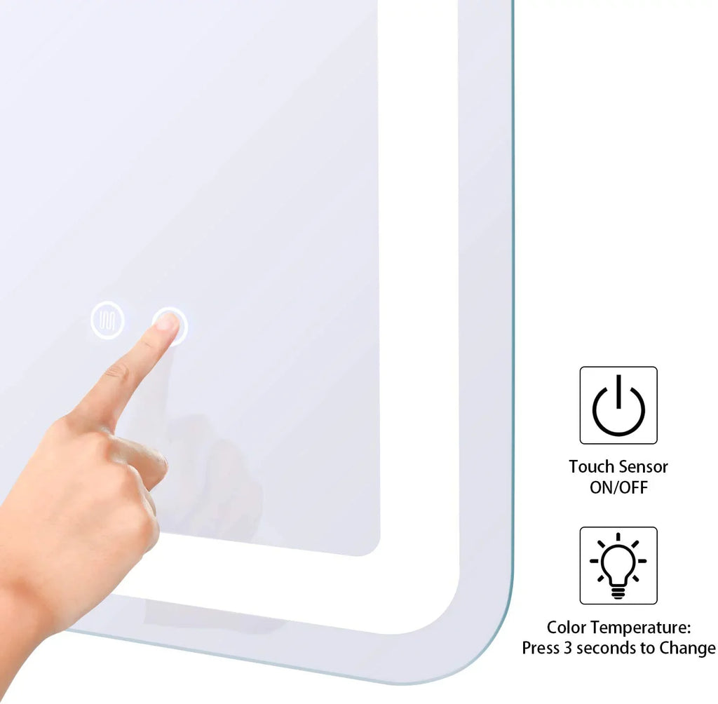 Simple Deluxe 36 x 28 inch Large Wall Anti-Fog Dimmable LED Bathroom Vanity Makeup Mirror with White/Warm Light(Horizontal/Vertical), Transparent