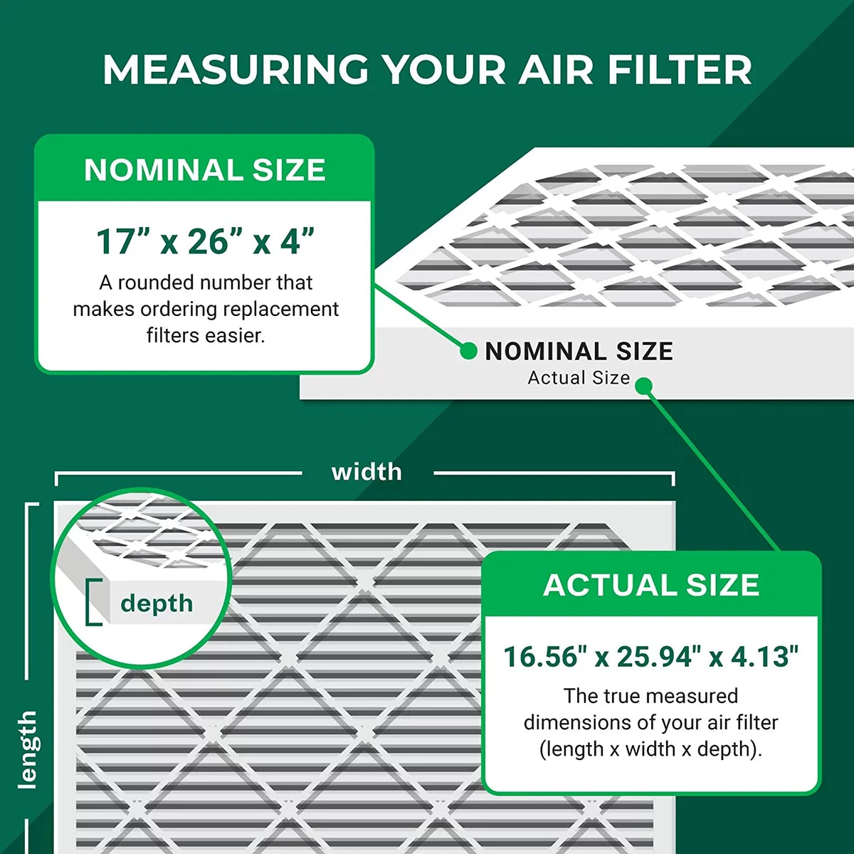 Filterbuy 17x26x4 MERV 11 Pleated HVAC AC Furnace Air Filters for Lennox x6664 (3-Pack)