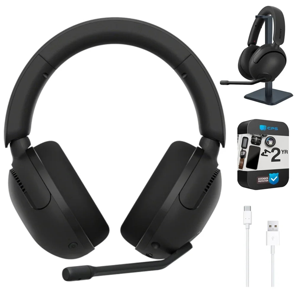 WHG500/B INZONE H5 Wireless Noise Cancelling Gaming Headset, charcoal Bundle with Deco Gear Pro Audio Headphone Stand, 6 Foot USB-A to USB-C Cable & 2 YR CPS Enhanced Protection Pack