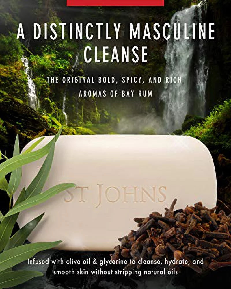 John Bay Rum Soap Bar , USA Made, Triple-milled Mens Soap Bar , Hydrating Bar Soap for Men with Olive Oil & Glycerine , Luxury Body Soap Bar for men , (7 oz Bar) Bay Rum 7 Ounce (Pack of 1). St