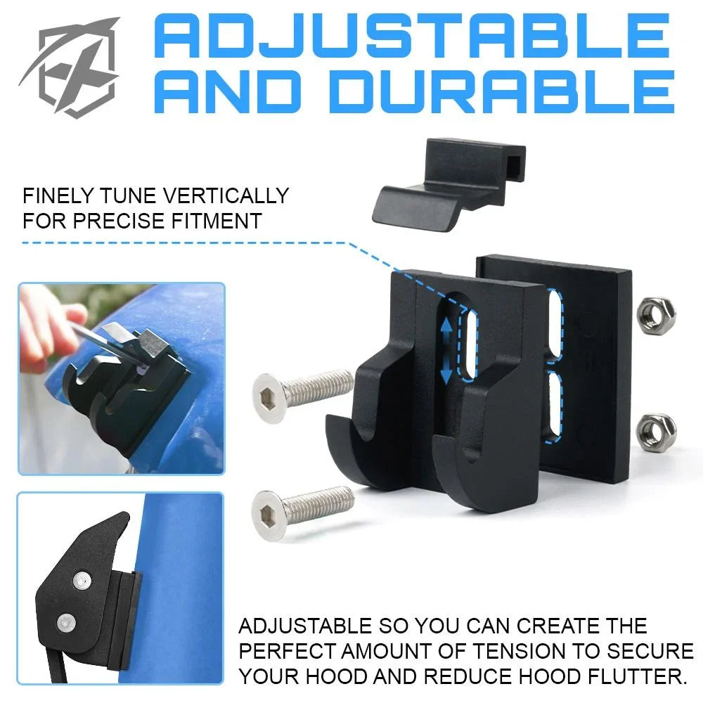 Flag for 2007-2018 Jeep Wrangler JK & 2018+ Jeep Wrangler JL. Xprite dark Aluminum Hood Latch Kit with U.S