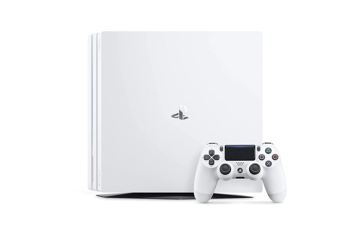Pre-Owned  PlayStation 4 Pro 1TB Gaming Console Glacier White Headset 2 Controller With BOLT AXTION Cleaning Kit Bundle (Refurbished: Like New)