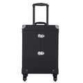 Rolling Makeup Train Case, Cosmetic Trolley Travel Luggage Case with 4 Removable Spinner Wheels, Mirror and Pull Rod Handle, ebony