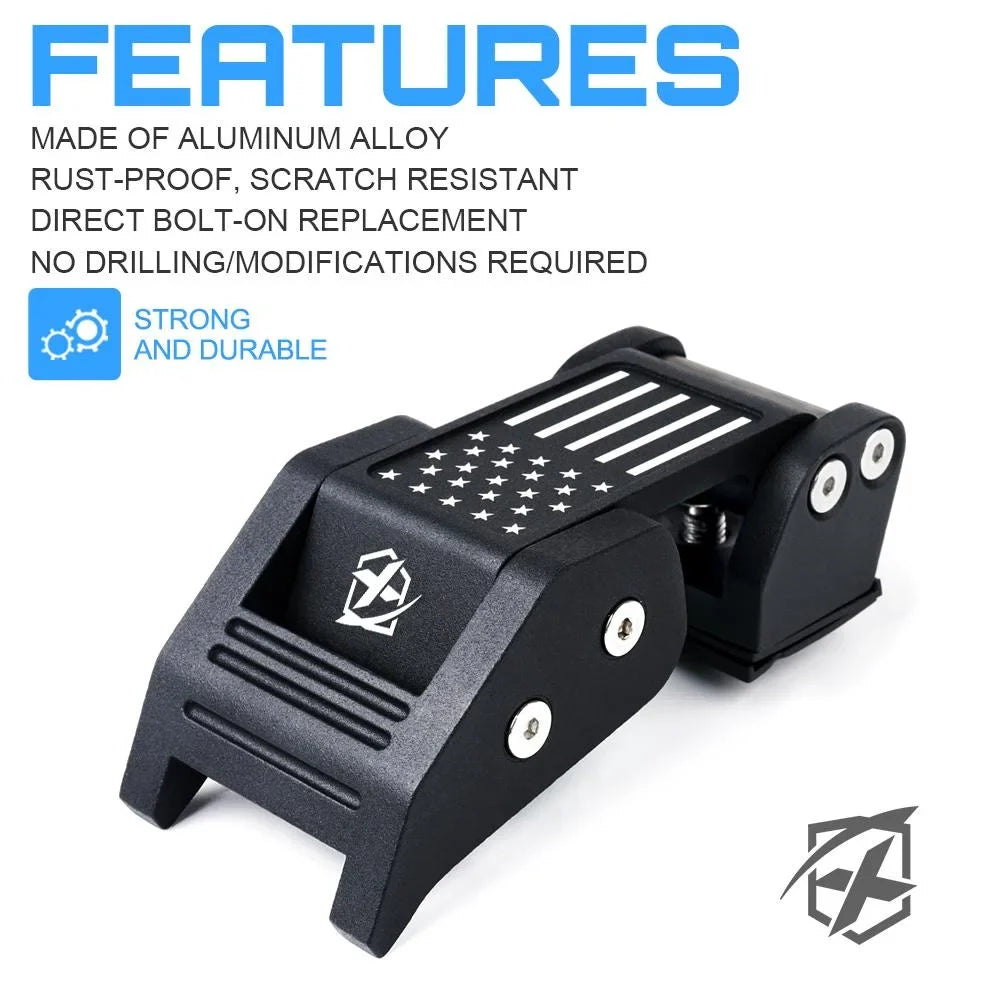 Flag for 2007-2018 Jeep Wrangler JK & 2018+ Jeep Wrangler JL. Xprite dark Aluminum Hood Latch Kit with U.S