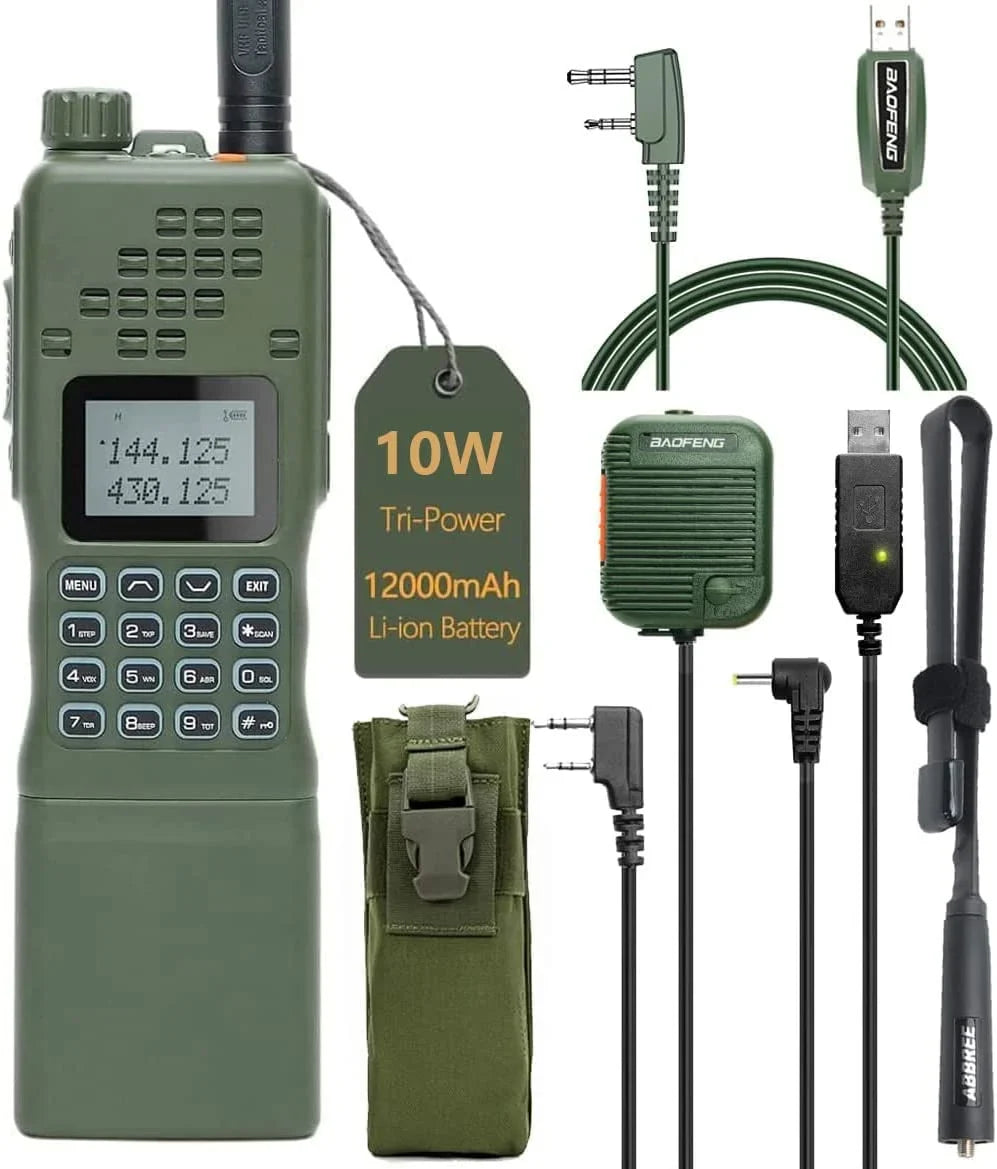 ABBREE&BaofengAR-152 10W Long Range Rechargeable Two Way Radio with AR-152 Shoulder mic,18.8 inch Tactical Foldable Antenna,USB Charger Cable,AR-152 Bag and Programming Cable Walkie Talkie Full Kit