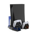 PS5 Cooling Stand Base with Charging, Disc Storage, and Multi-Functional Fan - Enhanced Cooling and Charging Dock for PlayStation 5 Digital and Disc Versions Console-dark