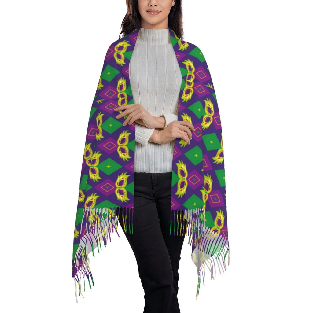 Bingfone Soft Cashmere Feel Scarf For Women Elegant Art Print Winter Warm Scarves Large Shawl Wrap Gifts- Mardi Gras Carnival3