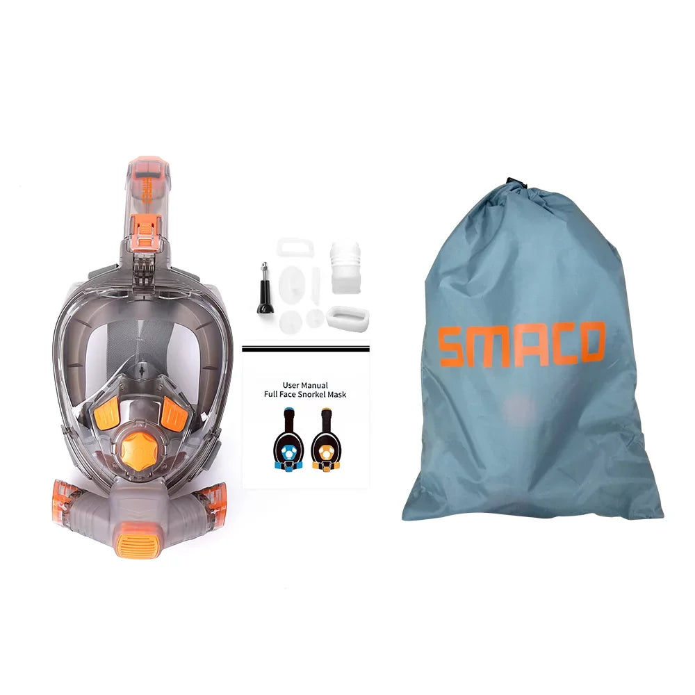 Snorkel Full Face Cover with Foldable Dry Snorkel pipe Anti-fog Anti-Leak Snorkeling Face Cover with Mount Storage Bag