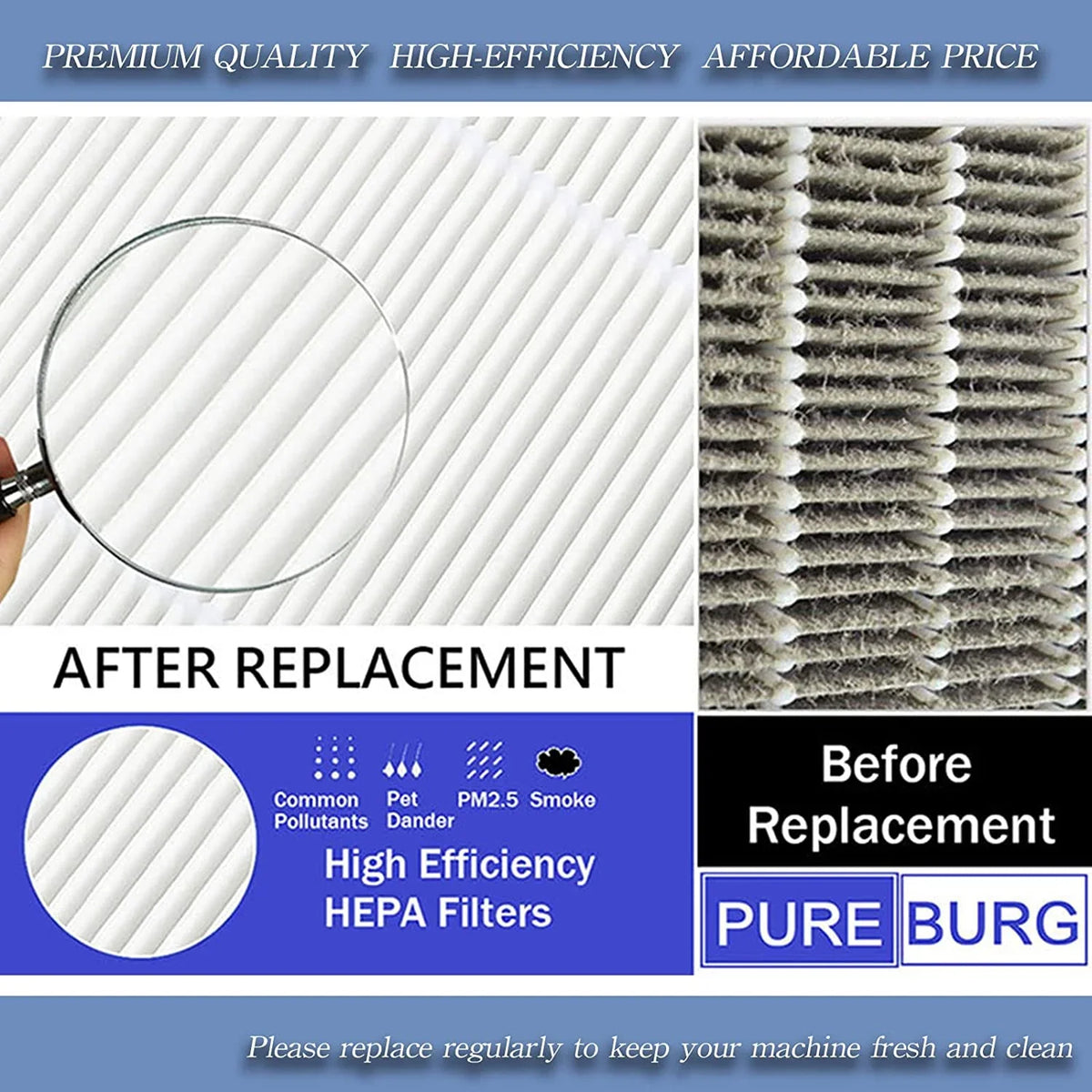 PUREBURG 2-Pack Replacement High efficiency 3-in-1 HEPA Filters Compatible with  ,BKJ-33
