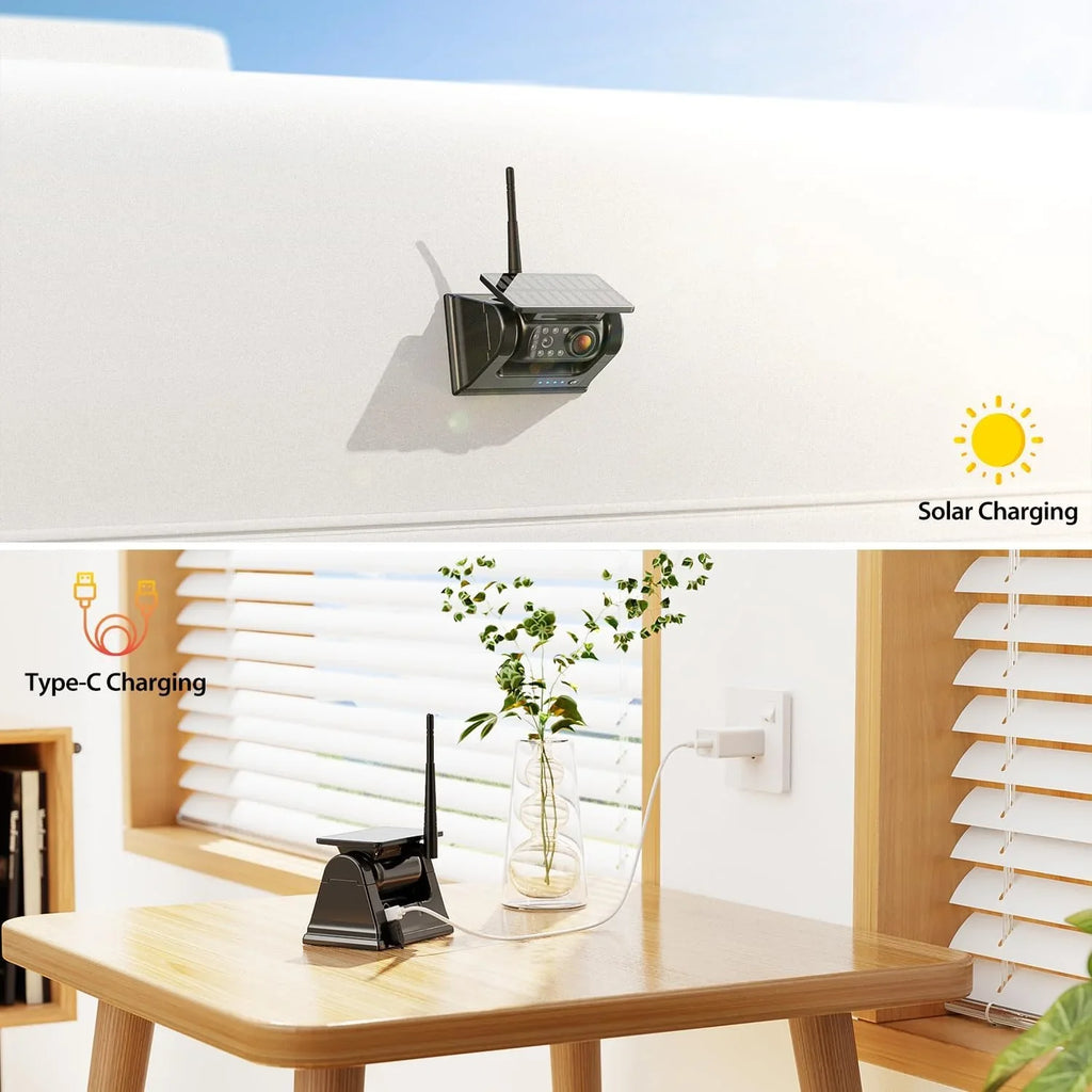 xRoose Magnetic Solar Wireless Backup Camera 5''HD 1080P Monitor No Drilling 2-Min Installation IR Night Vision Waterproof Rear View Camera CTYC5