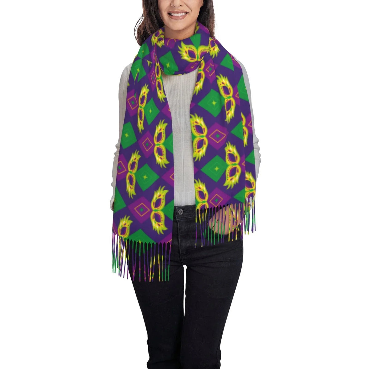 Bingfone Soft Cashmere Feel Scarf For Women Elegant Art Print Winter Warm Scarves Large Shawl Wrap Gifts- Mardi Gras Carnival3