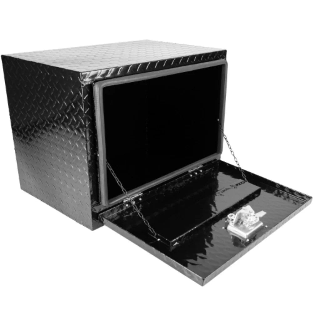 24 25mm Aluminum Stripes Plated Tool Box Pick Up Truck Bed RV Trailer Toolbox Waterproof Square Storage Organizer with Lock and Keys - ebony  ebony + Aluminum + Square box + 24"(24.2"×17.1"×17.9")