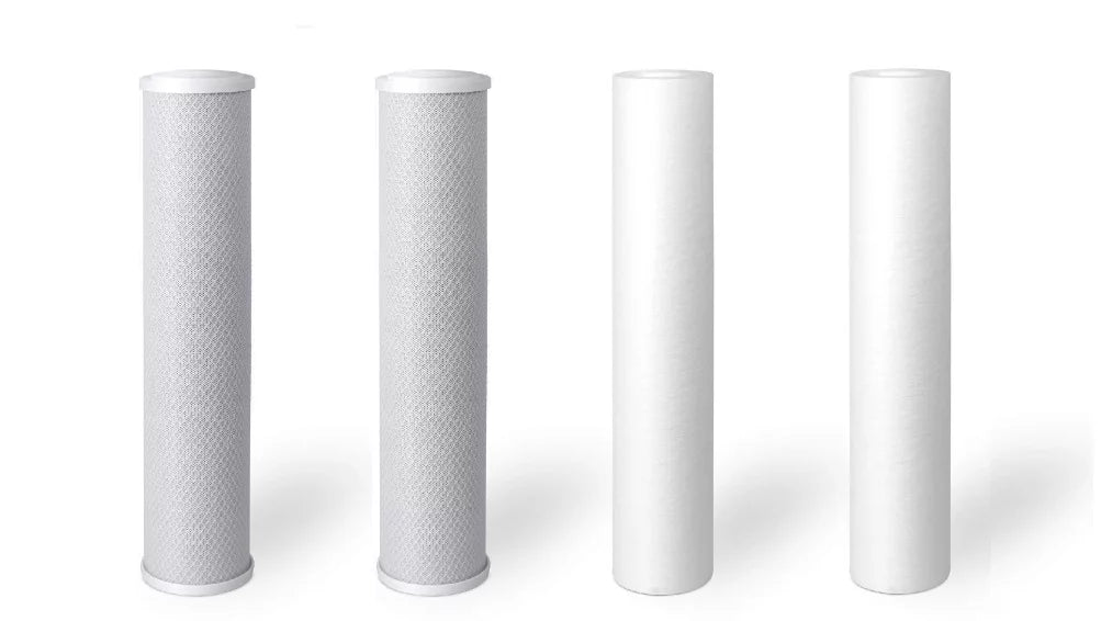 4 Pack Big Blue Water Filters: SEDIMENT + CARBON BLOCK 4.5" x 20"