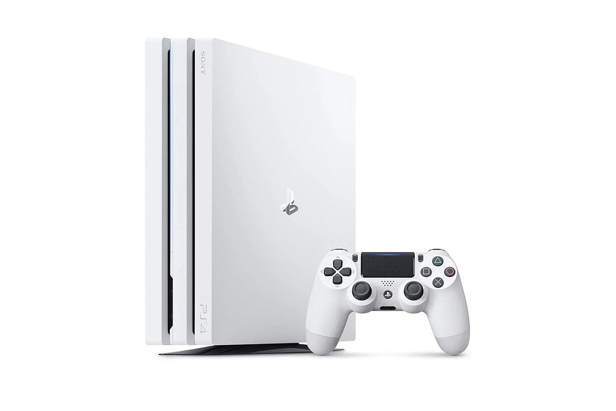 Pre-Owned  PlayStation 4 Pro 1TB Gaming Console Glacier White Headset 2 Controller With BOLT AXTION Cleaning Kit Bundle (Refurbished: Like New)