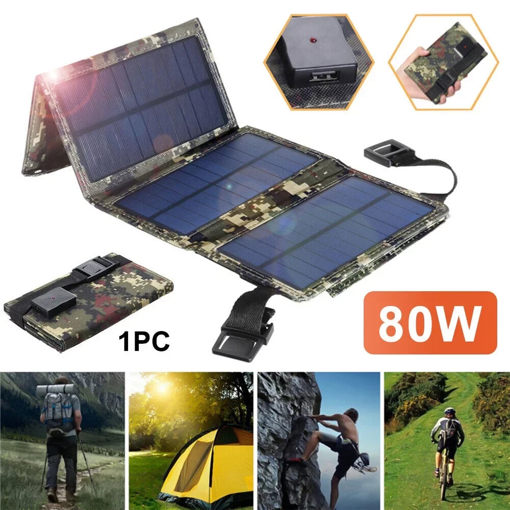 OnemayshipOnemayship Foldable Outdoor 80W USB Solar Panel Portable Phone Charger Camping Hiking Rechargeable Battery High Quality