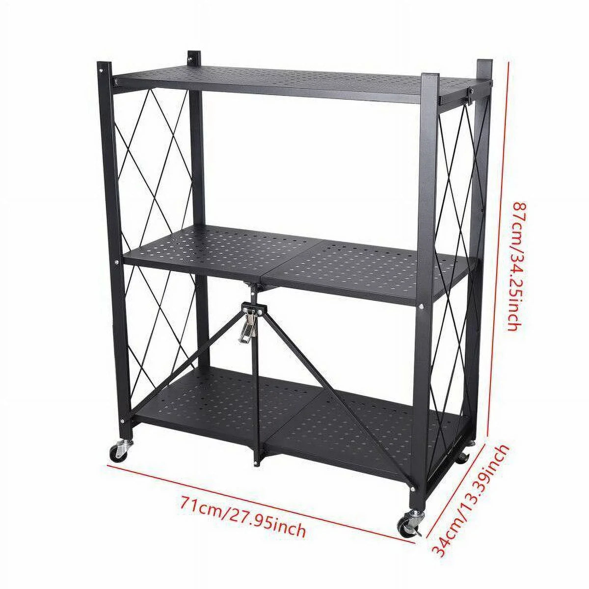 Storage 3 Tier Wide Folding Metal Shelf ,Rolling Trolley Utility Cart charcoal