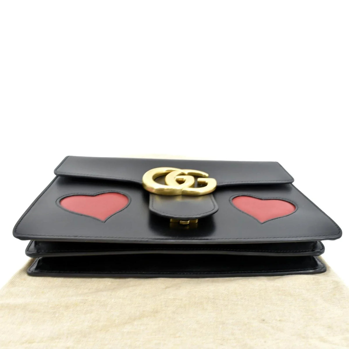 Pre-owned GUCCI Knight Malaga Kid Heart Medium Leather Crossbody Bag ebony 431777