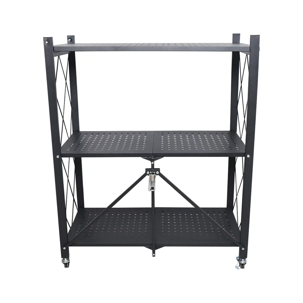 Storage 3 Tier Wide Folding Metal Shelf ,Rolling Trolley Utility Cart charcoal