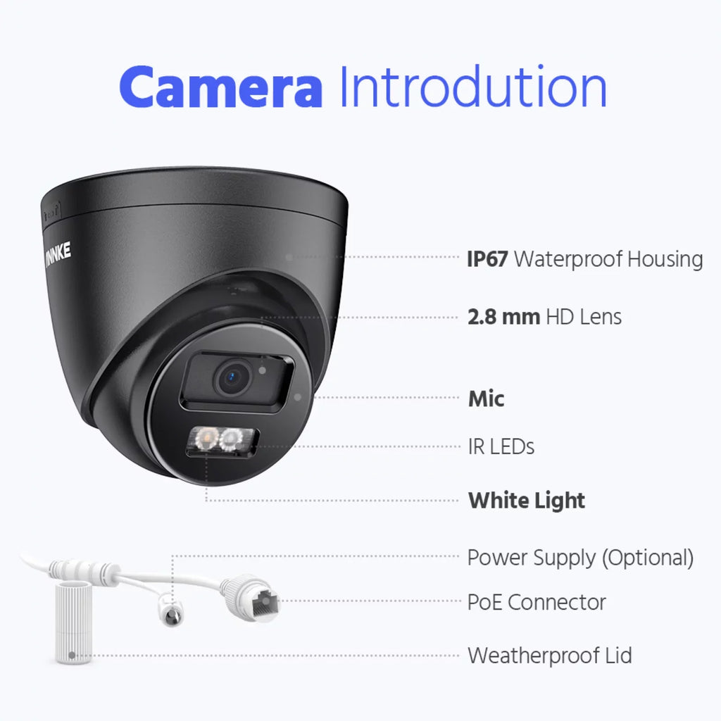 ANNKE 3K PoE Security Camera, ebony Outdoor Turret Surveillance Wired Cameras for Home Security, AI Human/Vehicle Detection, Smart Dual Light, Color Night Vision, 120 dB WDR, 2.8mm Lens, Built-in Mic