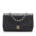 Pre-Owned Authenticated Chanel Small Lambskin Diana Flap Leather dark Crossbody Bag Unisex (Good)