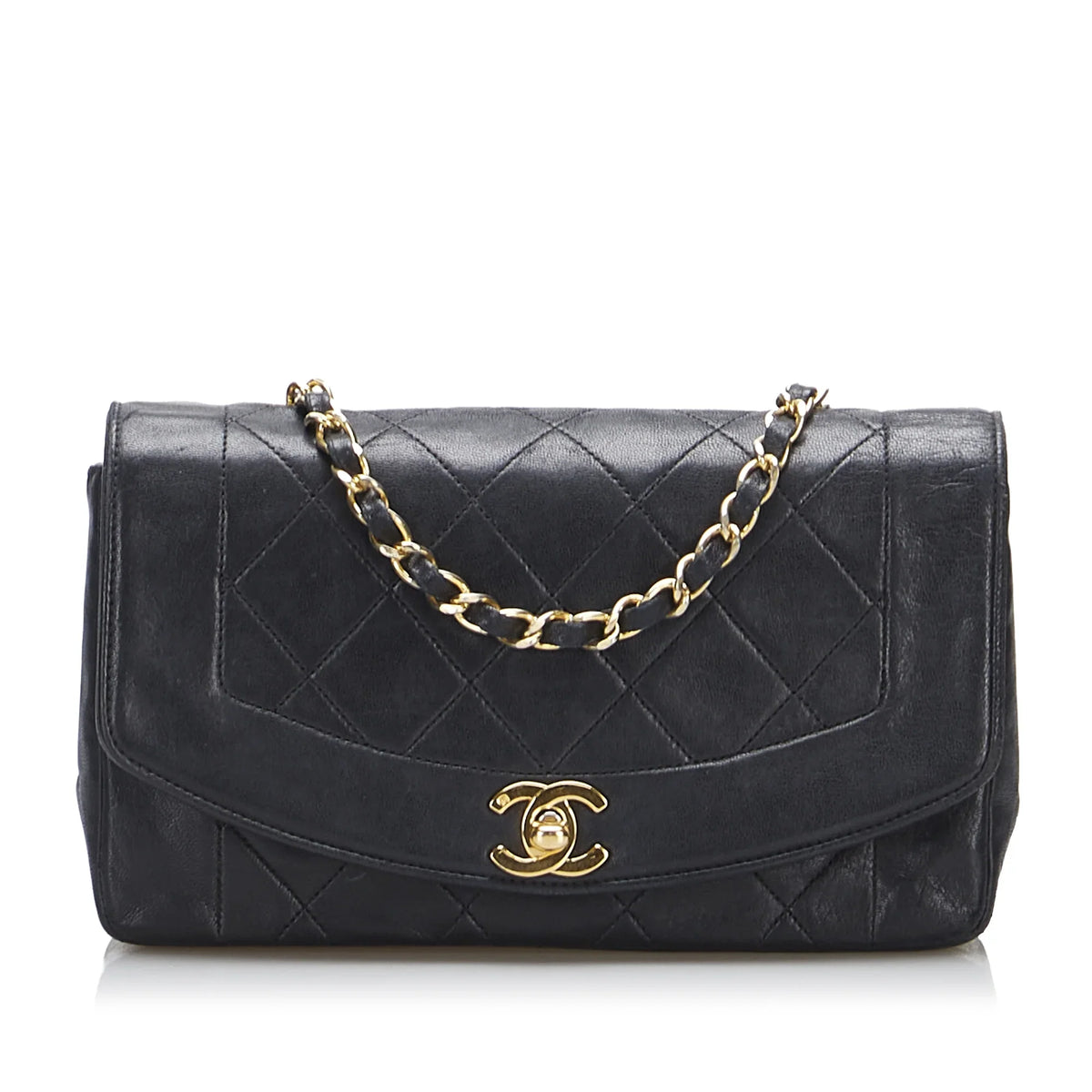 Pre-Owned Authenticated Chanel Small Lambskin Diana Flap Leather dark Crossbody Bag Unisex (Good)