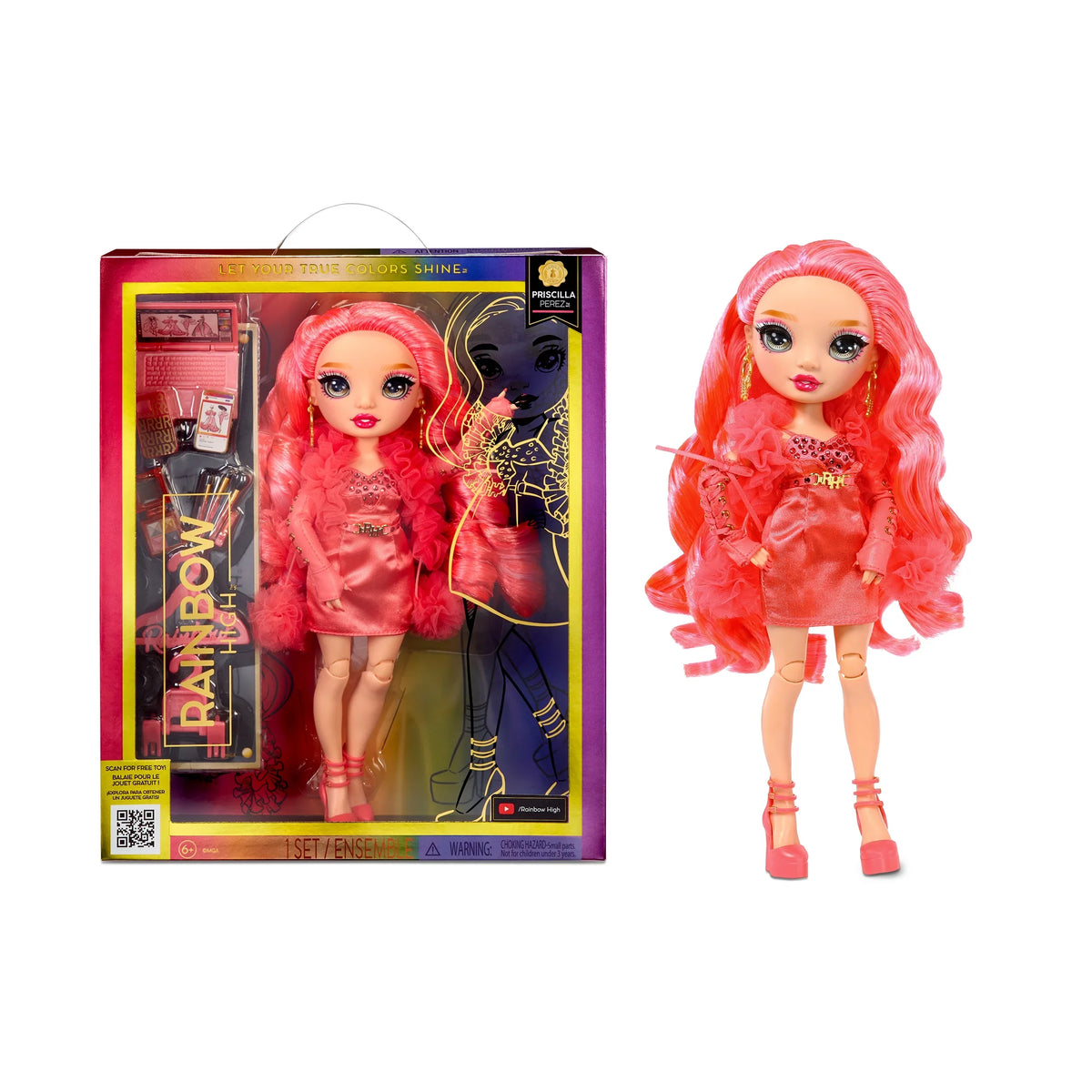 Great Gift for Kids 4-12 Years Old and Collectors. Fashionable Outfit & 10+ Colorful Play Accessories. Rainbow High Priscilla- Pink Fashion Doll