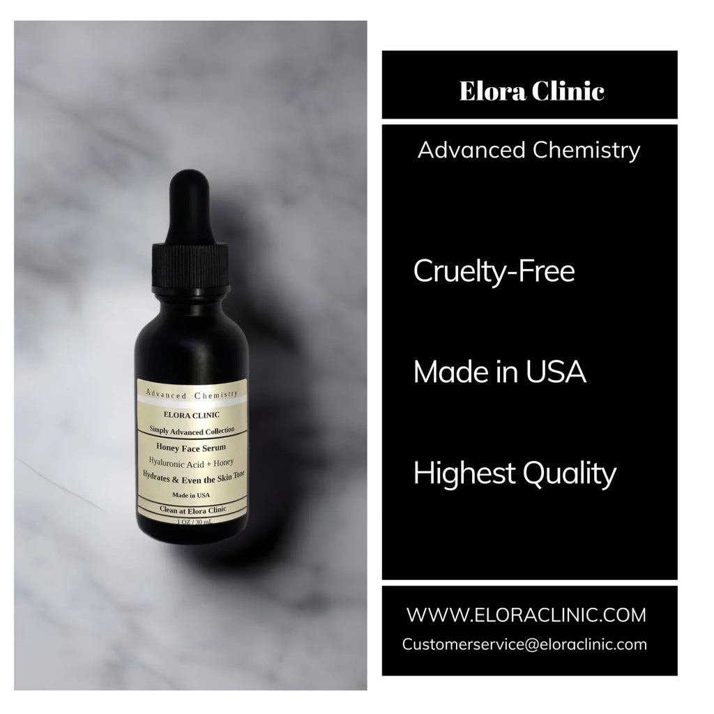 Elora Clinic Honey Serum - Hyaluronic Acid + Honey - Deeply Hydrating Hyaluronic Acid and Honey Serum - Oil Free - Water Based