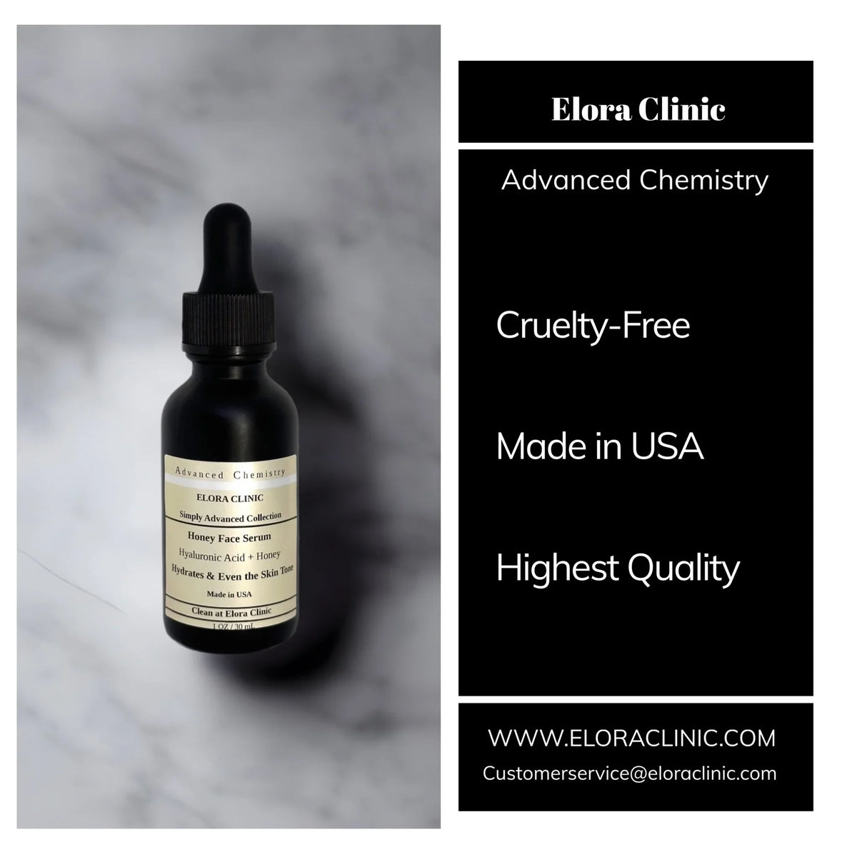 Elora Clinic Honey Serum - Hyaluronic Acid + Honey - Deeply Hydrating Hyaluronic Acid and Honey Serum - Oil Free - Water Based