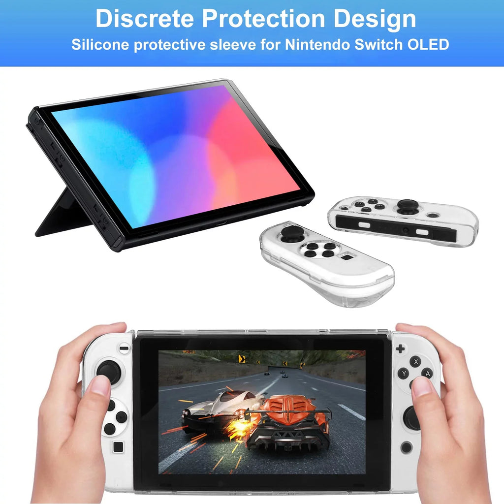 16-in-1 Accessories Kit Fit for Nintendo Switch OLED, EEEkit Accessories Bundle with Carrying Case, Protective Cover Case, Tempered Glass Screen Protector, Thumb Grips, and More, charcoal