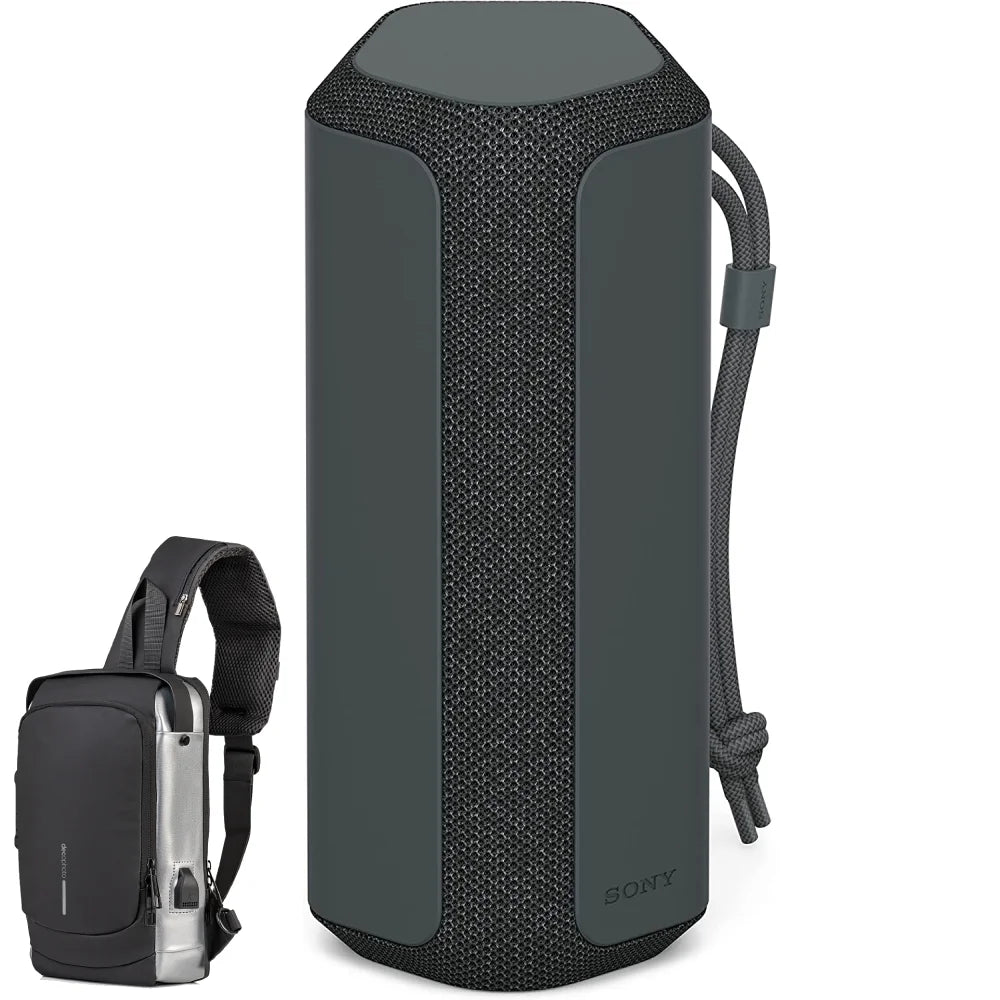 XE200 X-Series Portable Wireless Speaker - dark Bundle with Deco Essential Sling Backpack, Anti-Theft Combo Zipper Lock, External USB Charging, Waterproof
