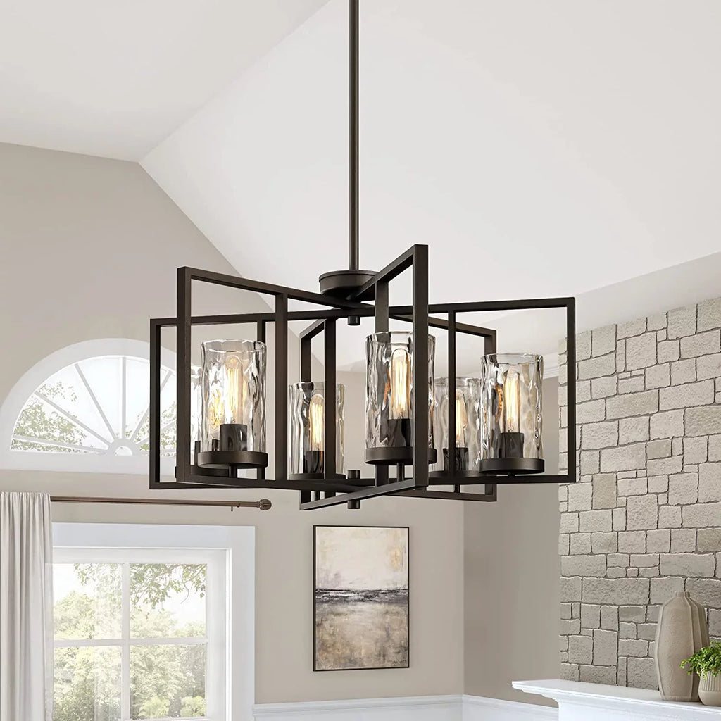 Designers Fountain 86586-CHA Elements - Six Light Chandelier   Charcoal Finish with Rain Glass