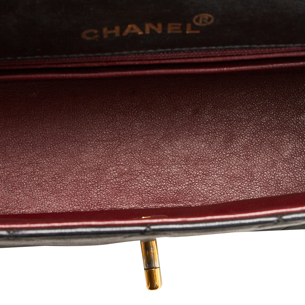 Pre-Owned Authenticated Chanel Small Lambskin Diana Flap Leather dark Crossbody Bag Unisex (Good)