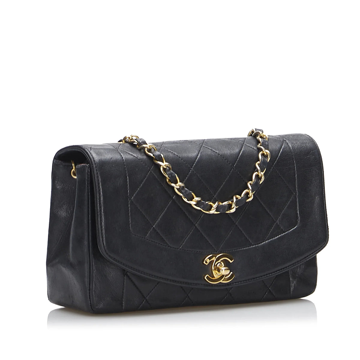 Pre-Owned Authenticated Chanel Small Lambskin Diana Flap Leather dark Crossbody Bag Unisex (Good)