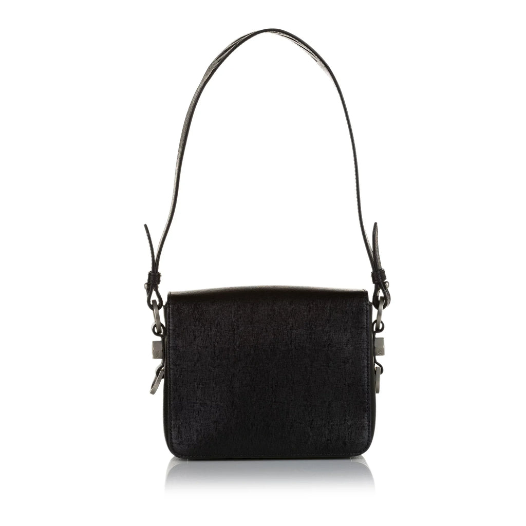 Pre-Owned Authenticated Off-White Binder Clip Crossbody Bag Calf Leather charcoal Unisex (Good)