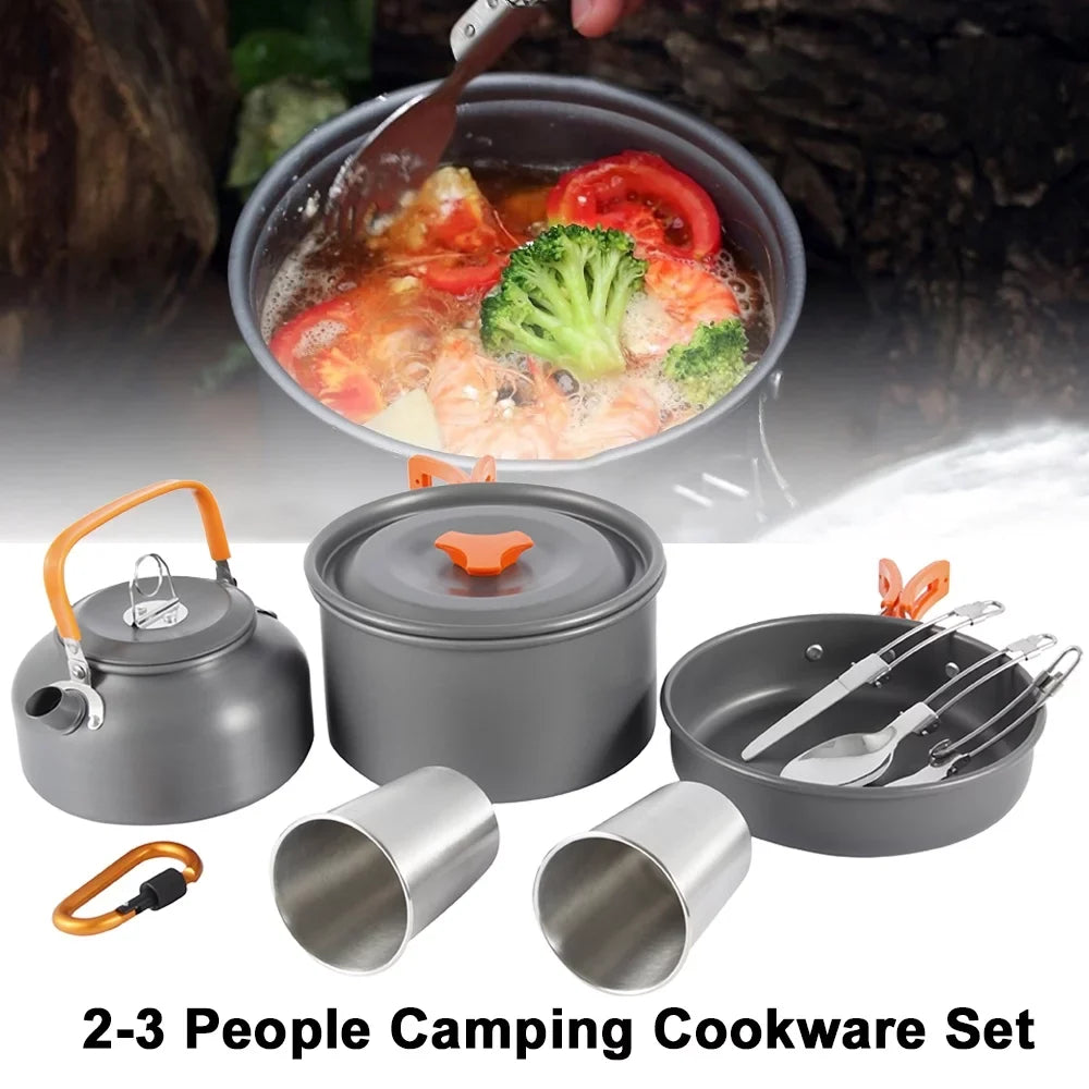 Miuline Camping Cookware Set Outdoor Portable Oxidized Aluminum Alloy Camping Fishing Picnic Barbecue Cooking Set Backpacking Pans Pot Mess Kit Cooking Equipment Cookset Tableware for 2-3 Person