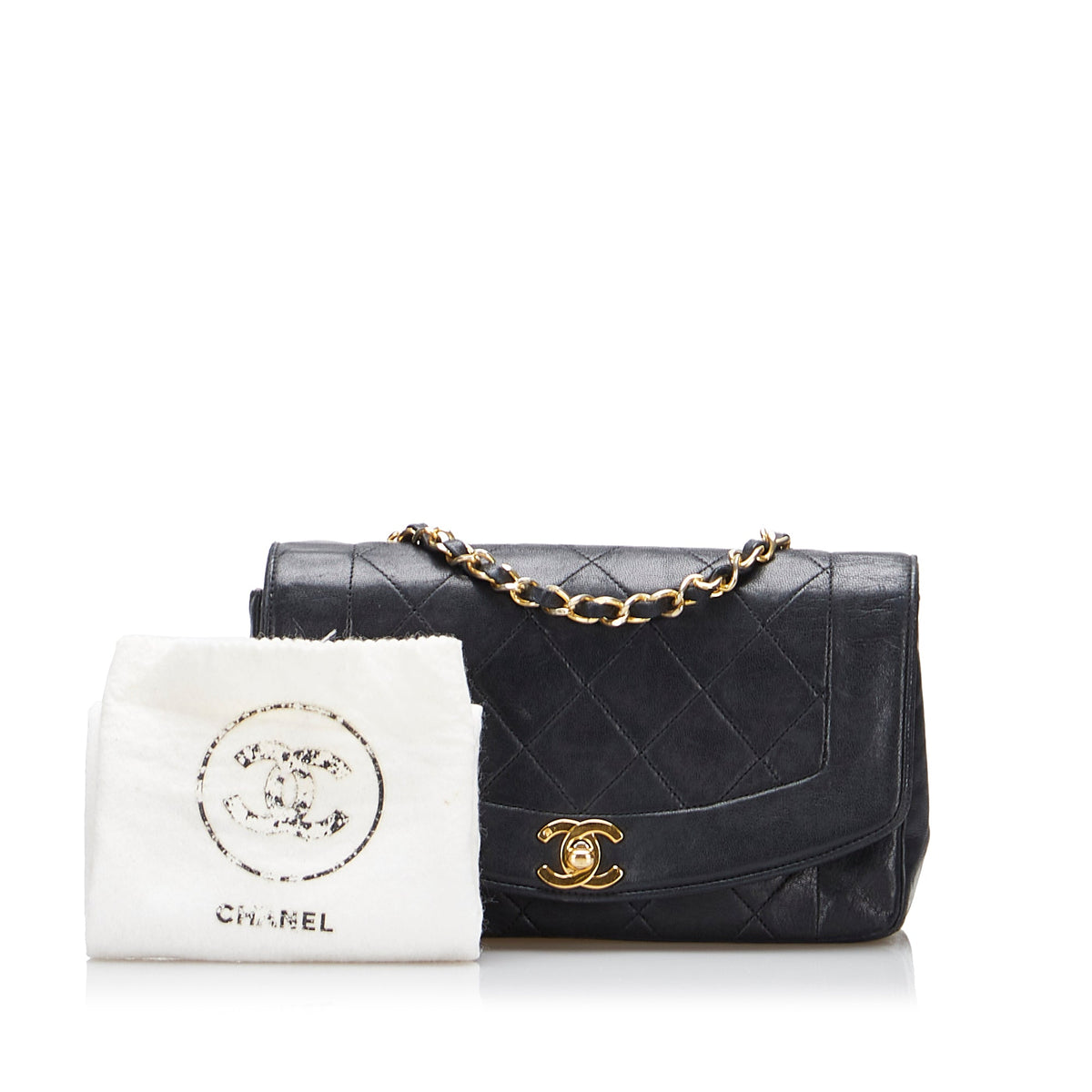 Pre-Owned Authenticated Chanel Small Lambskin Diana Flap Leather dark Crossbody Bag Unisex (Good)