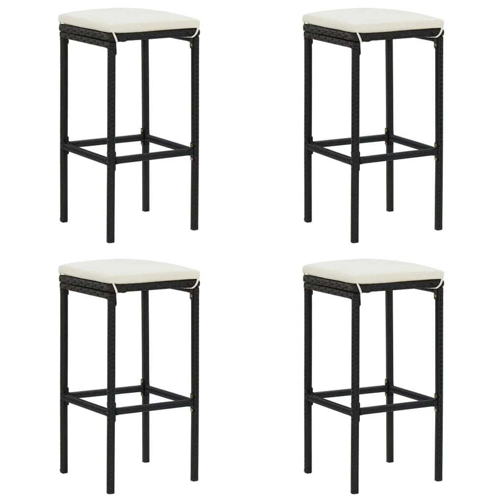 Anself 5 Piece Garden Bar Set Table with Storage Shelf and 4 Cushioned Stool Chairs Outdoor Dining Set dark Poly Rattan for Bistro, Pub, Backyard, Terrace, Patio