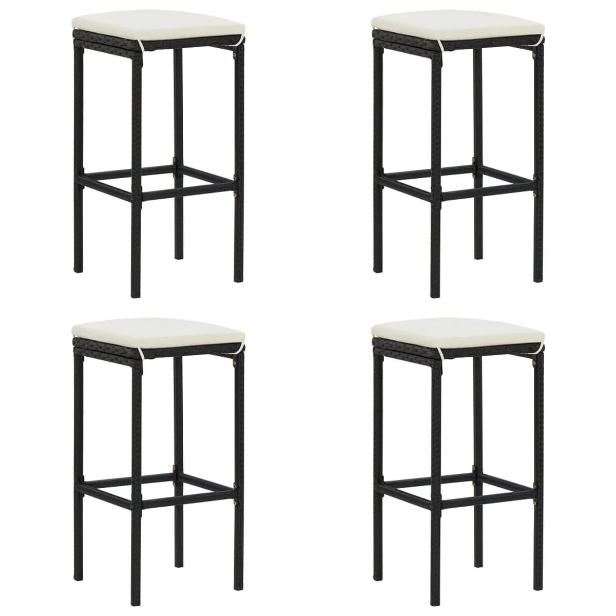 Anself 5 Piece Garden Bar Set Table with Storage Shelf and 4 Cushioned Stool Chairs Outdoor Dining Set dark Poly Rattan for Bistro, Pub, Backyard, Terrace, Patio