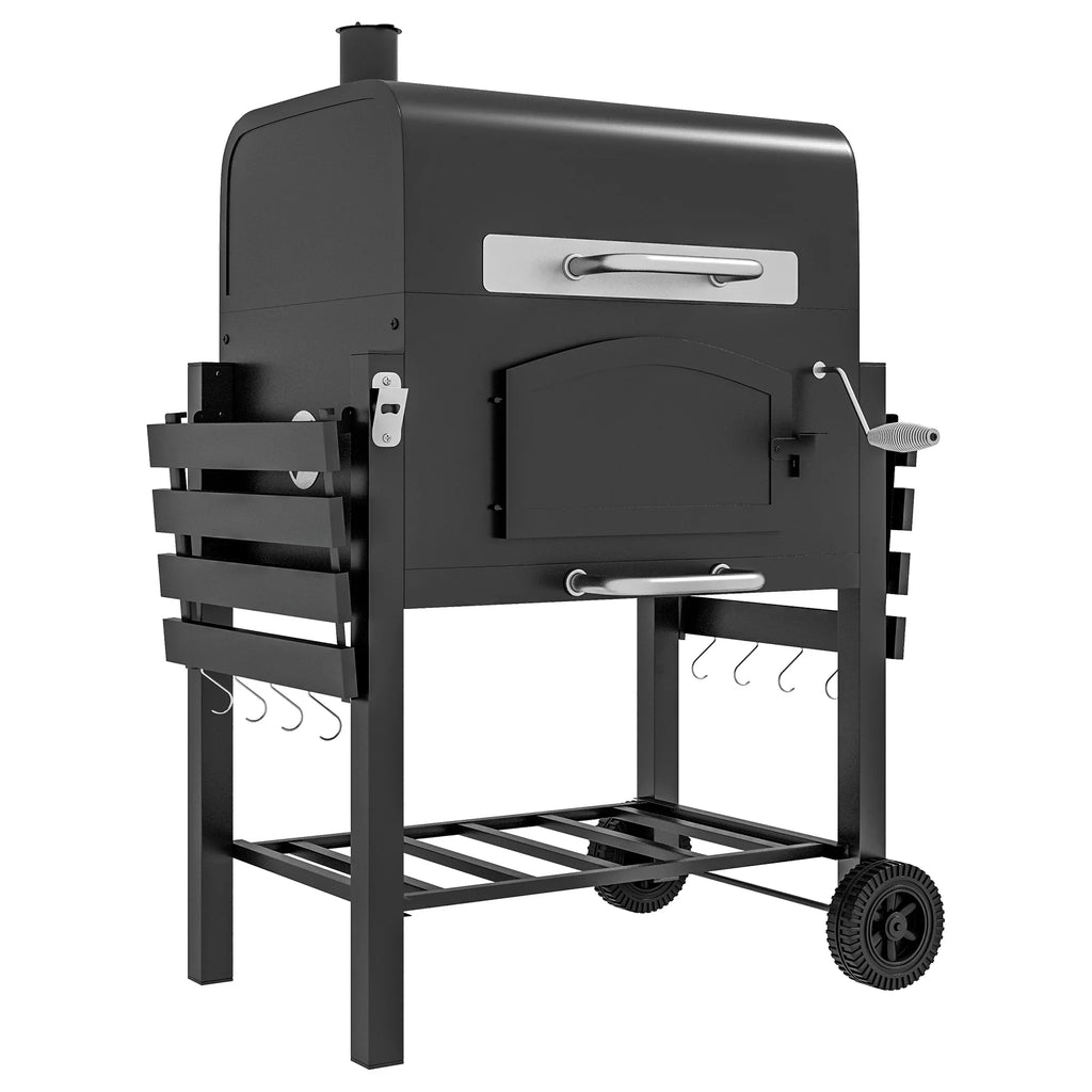 CoSoTower Charcoal Grill, BBQ with Adjustable Height, Portable Barbecue with Folding Shelves, Thermometer, Bottle Opener & Wheels for Outdoor Camping, Picnic, Patio, Backyard, charcoal